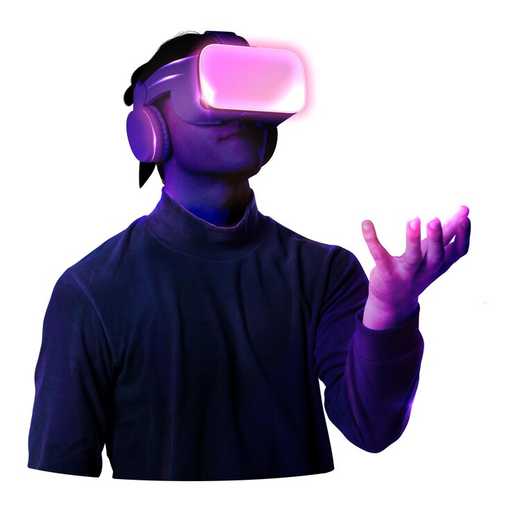Foto hombre png usando auriculares vr tecnología inteligente remix fondo transparente