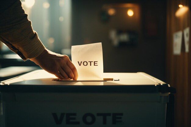 Hombre poniendo voto en una urna Concepto electoral