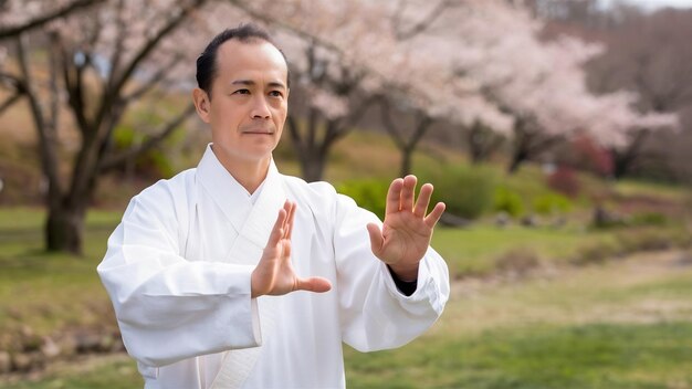 Foto el hombre está practicando qigong.