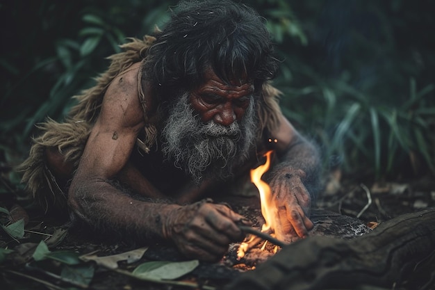 Hombre prehistórico evolución ciencia biología hombre civilización homo sapiens mono época de piedra antiguo