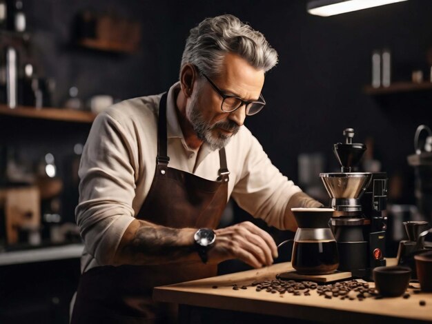 Hombre prepara café con estilo en la escuela de baristas