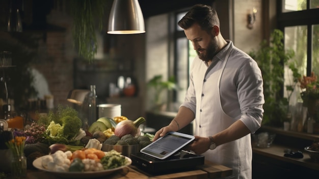 Hombre preparando comida encima de una mesa de madera