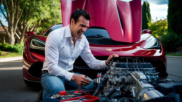 Foto hombre con un problema con su coche