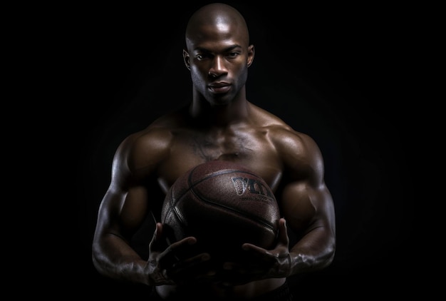 Hombre profesional de baloncesto jugador negro persona deportiva atleta de pelota fuerte tenedor IA generativa