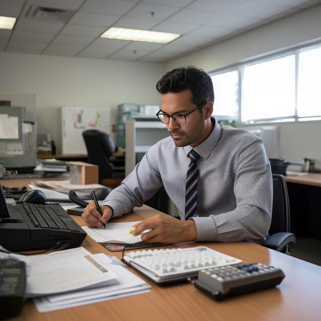 Foto hombre profesional trabajando en una oficina bien iluminada