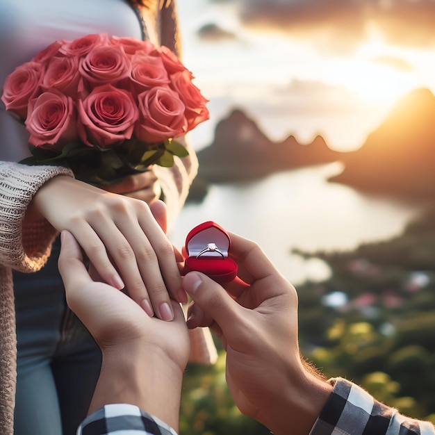 Foto un hombre le propone a su pareja el día de san valentín