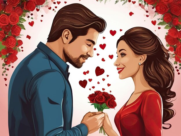 un hombre proponiendo a una hermosa chica en San Valentín