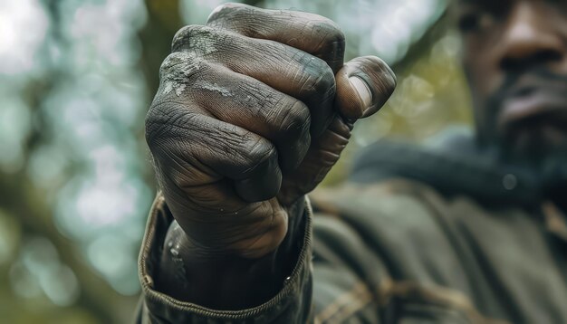 Un hombre con un puño cerrado en la mano