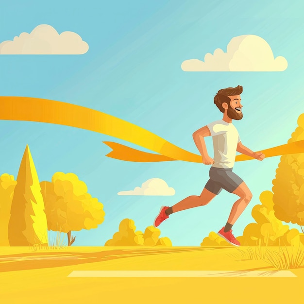 El hombre que corre a través de la línea de meta Ilustración de dibujos animados