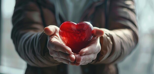 Foto el hombre que sostiene el fondo del corazón