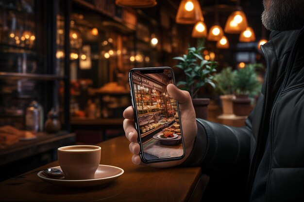 Foto hombre que sostiene el teléfono inteligente en la mano