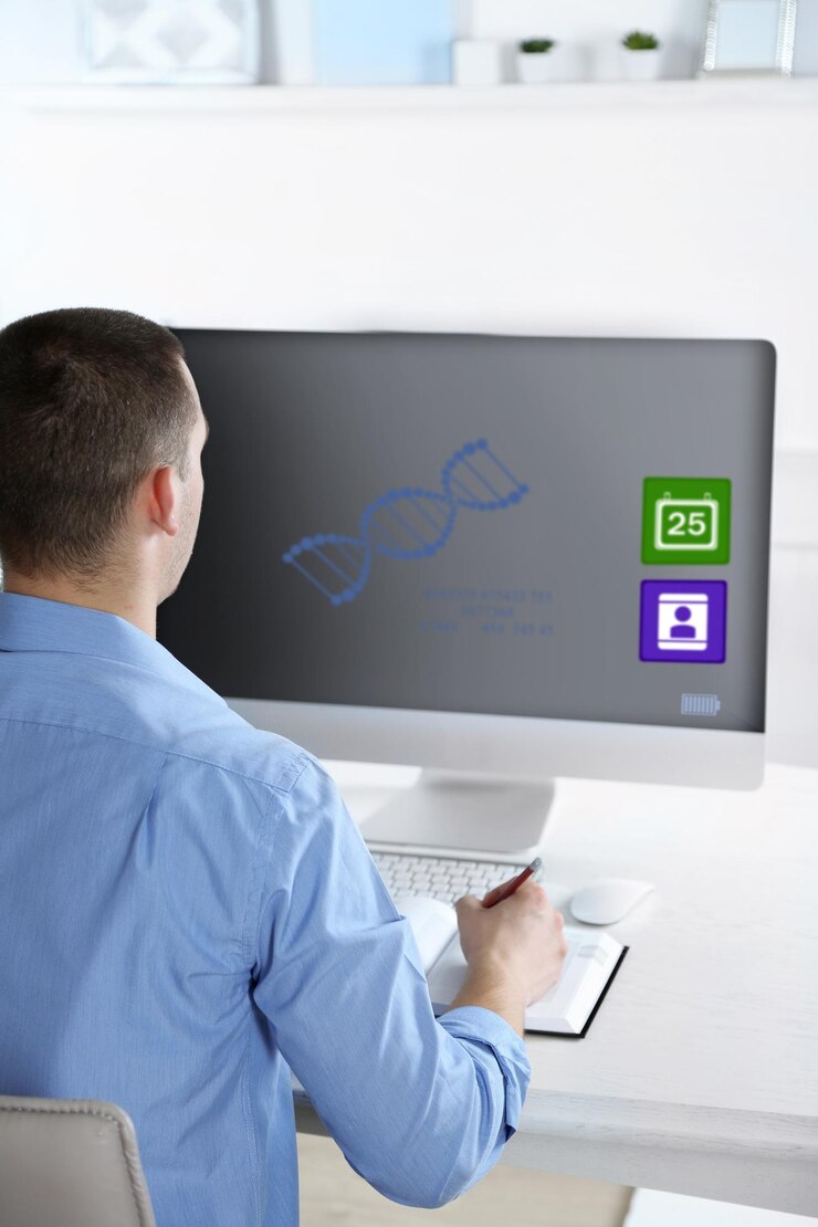 Foto hombre que trabaja con la computadora en la oficina