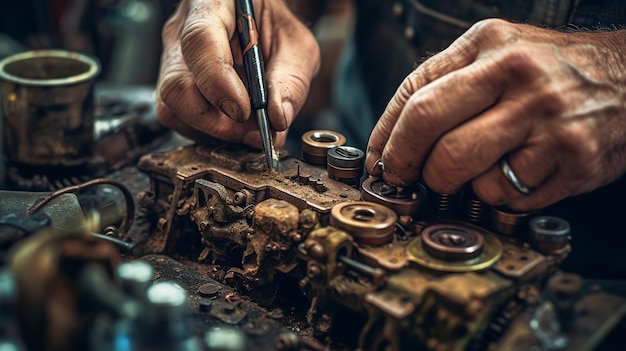 Un hombre que trabaja en un motor de automóvil