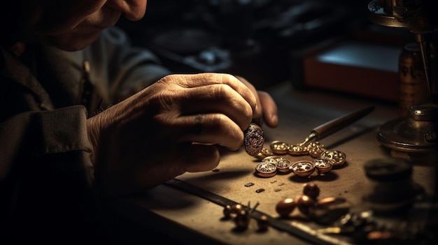 Un hombre que trabaja en un reloj con un reloj en la mano.