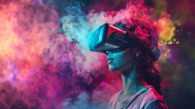 un hombre que usa un auricular de realidad virtual está usando un aurículo de realidad virtual virtual