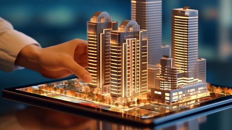 un hombre que usa una tableta digital y un instructor de construcción moderno hecho por IA generativa
