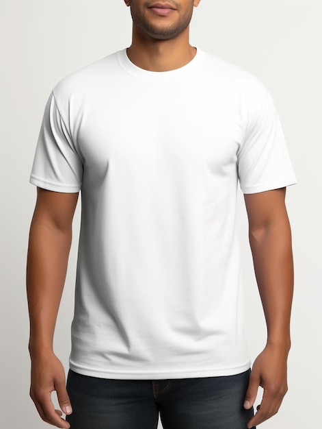 un hombre que vestía una camiseta blanca con la palabra "camiseta" escrita.