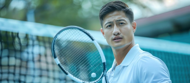 Hombre con una raqueta de tenis en la cancha