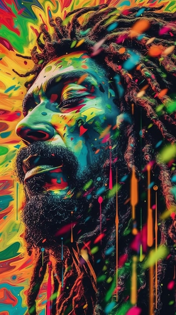 Hombre rastafari psicodélico en arte de colores vibrantes