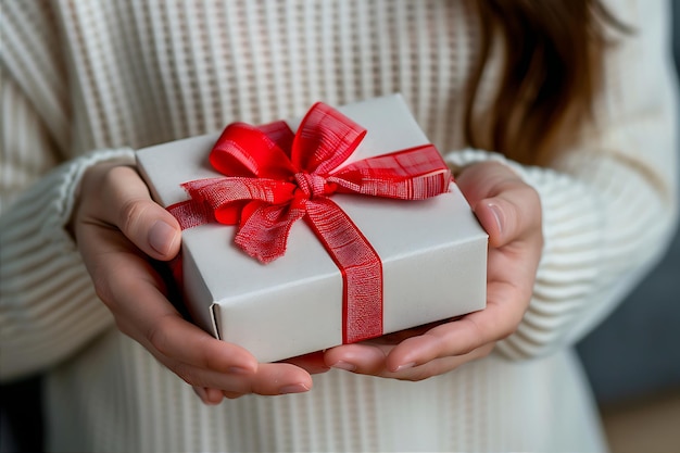 Hombre recibiendo una caja de regalos de amor blanco de una mujer blanca