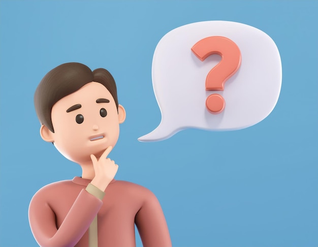 Un hombre reflexiona sobre una pregunta Ilustración 3D