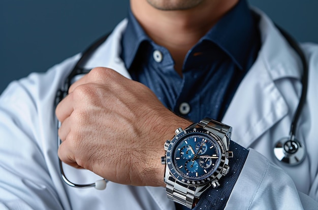 Foto un hombre con un reloj que dice reloj