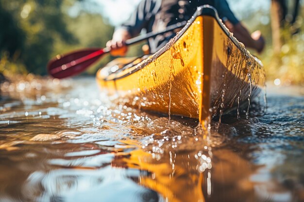 Un hombre remando un kayak