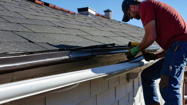 Hombre reparando el techo de una casa