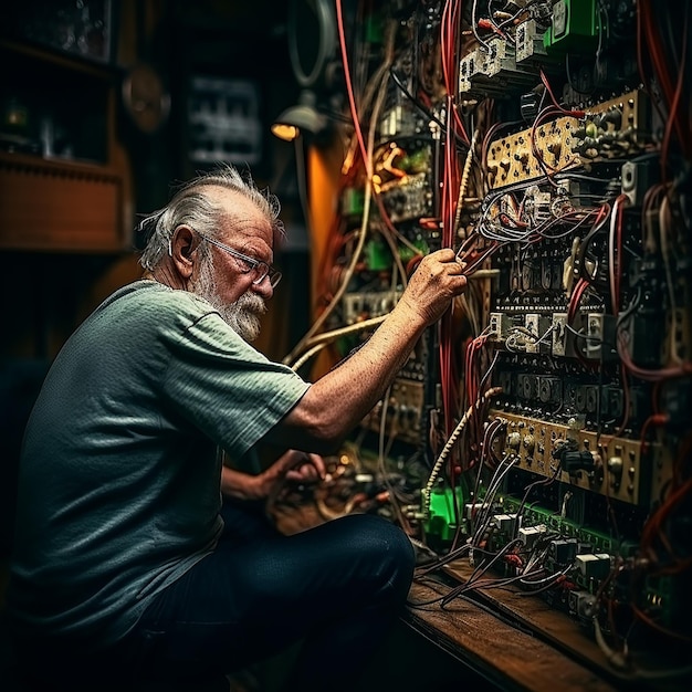 Hombre reparando la tensión de la centralita