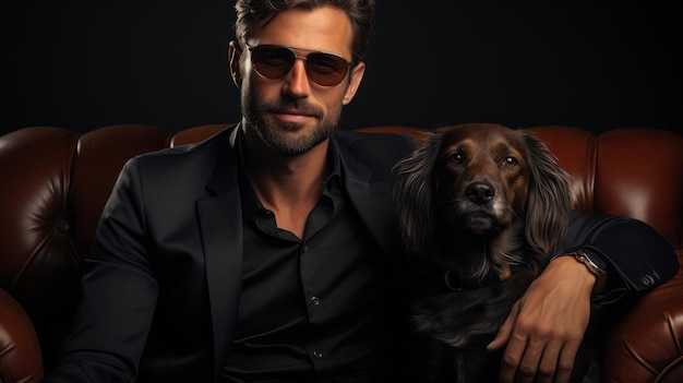 Hombre con retrato de perro