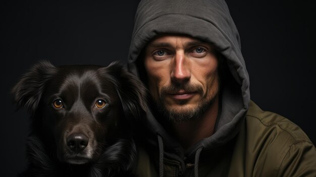 Hombre con retrato de perro