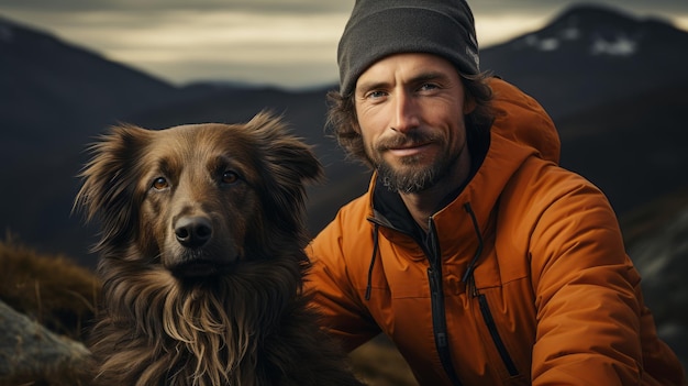 Hombre con retrato de perro