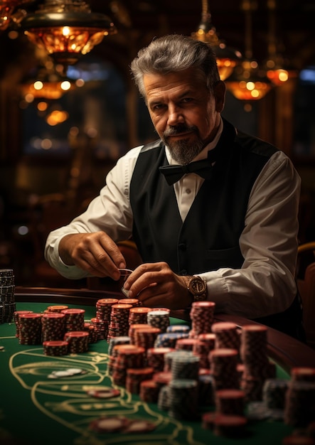 Un hombre rico está listo para comenzar un juego de casino juego de azar IA generativa