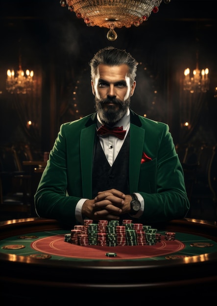 Un hombre rico está listo para comenzar un juego de casino juego de azar IA generativa