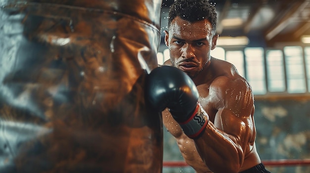 un hombre en un ring de boxeo con las palabras en el pecho