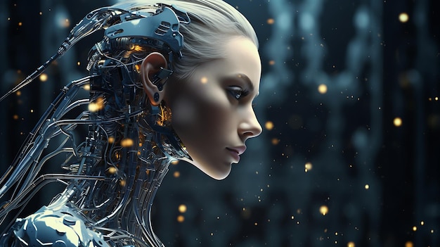 hombre robot scifi mujer mundo digital del futuro de las redes neuronales y la artificial