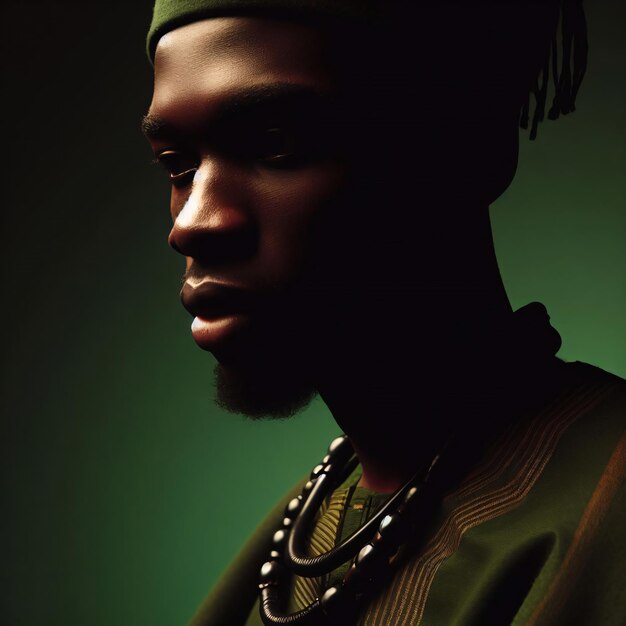 Foto hombre con ropa tradicional africana botella paleta verde mes de la historia negra