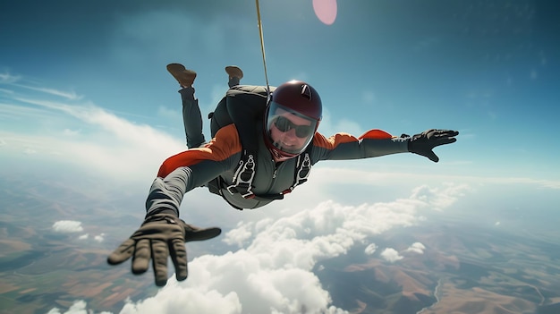 Foto hombre saltando en paracaídas con las manos en el aire ia generativa