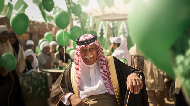 Foto un hombre saudí celebra el día nacional de arabia saudita