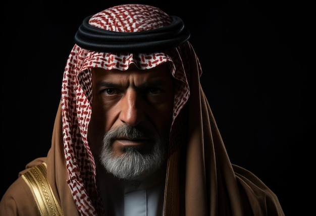 El hombre saudí se mantiene decidido frente a un vacío negro Ramadán y Eid papel tapiz