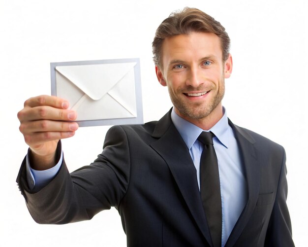 Foto un hombre señalando un memorándum sobre la etiqueta del correo electrónico
