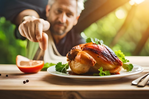 Foto un hombre señalando a un plato de comida con un hombre apuntando a un platillo de comida con un hombre señalando