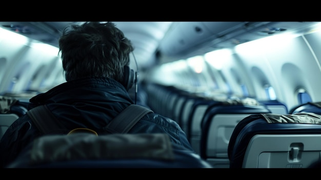 Hombre sentado en un avión mirando por la ventana