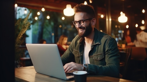 Hombre sentado con una computadora portátil