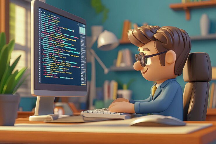 Foto un hombre sentado frente a un monitor de computadora