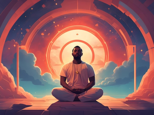 Un hombre sentado en medio de una pose de meditación.