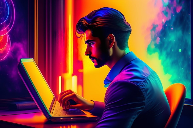 Un hombre sentado en una mesa con una computadora Un hombre sosteniendo una tableta