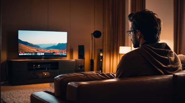 Hombre sentado en una silla viendo la televisión