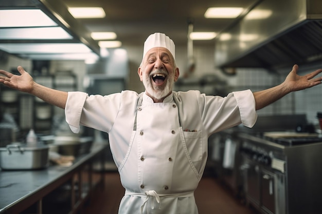 Foto hombre servicio del delantal comida caucásica retrato de pie cocina trabajo de chef restaurante ia generativa