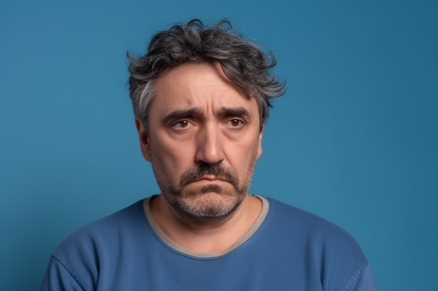 un hombre en una sesión de fotos de fondo de color sólido con expresión de cara Disgust
